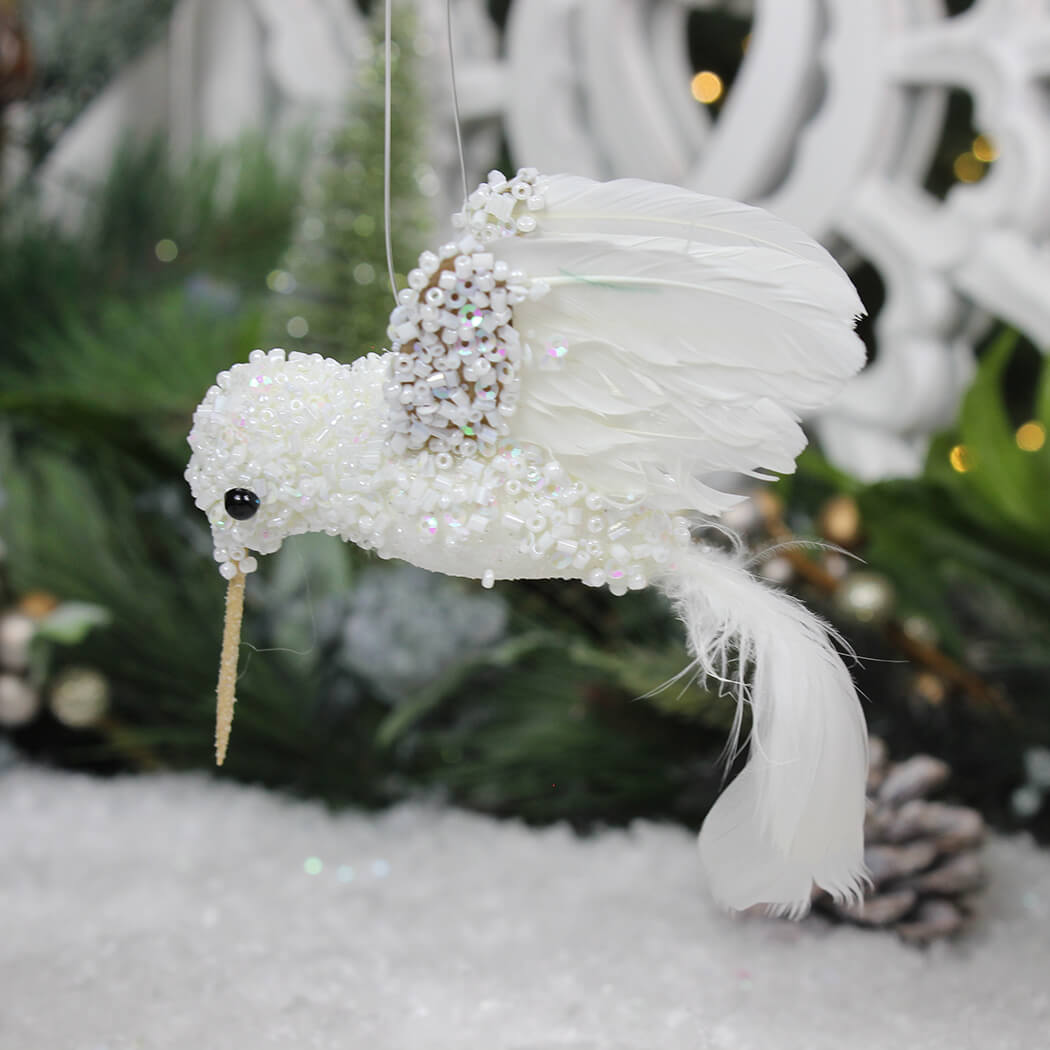 White Feather and Sequin Hummingbird
