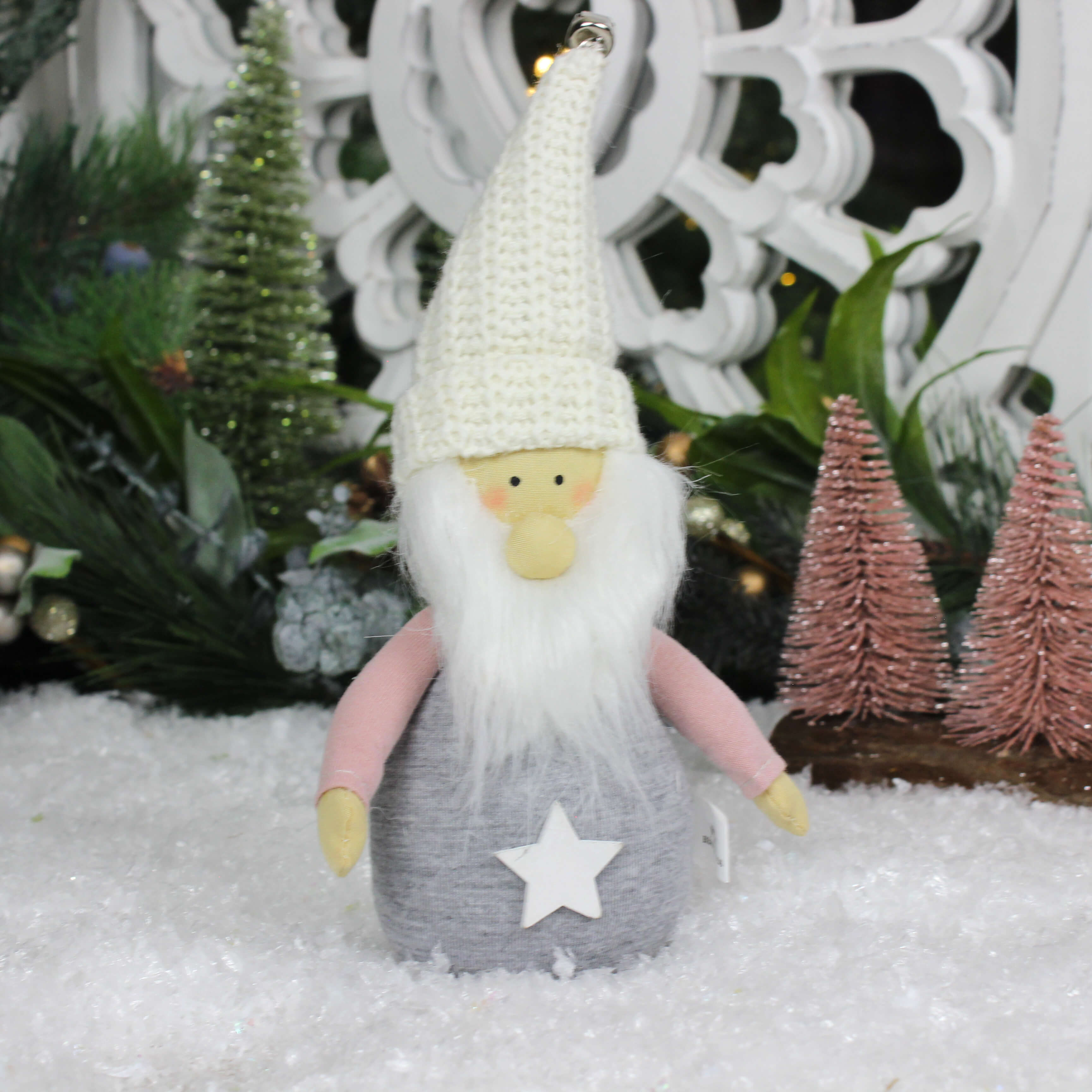 Standing Pink/Grey Santa Ornament