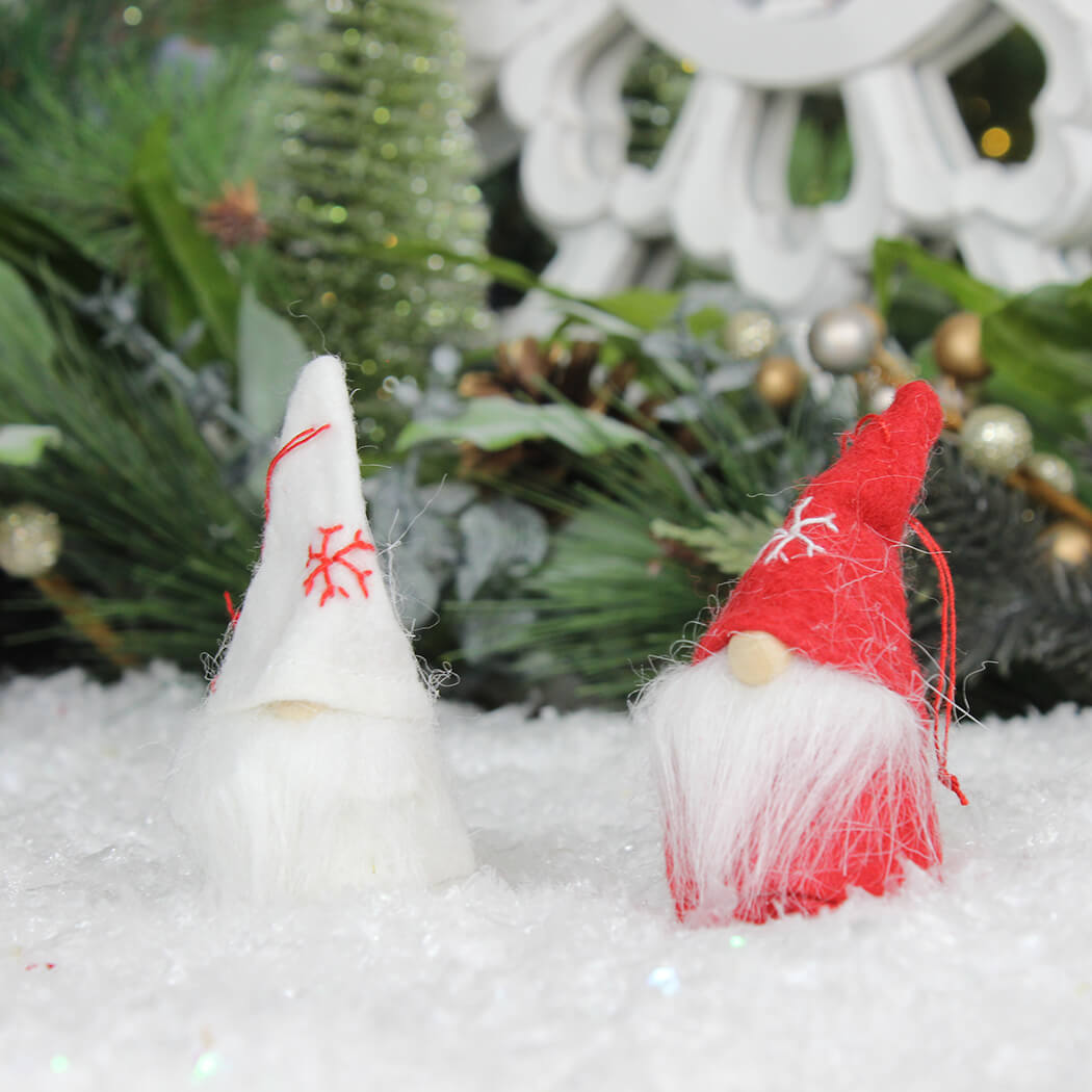 Red or White Fabric Nordic Santa Hanging Tree Decoration. 10cm