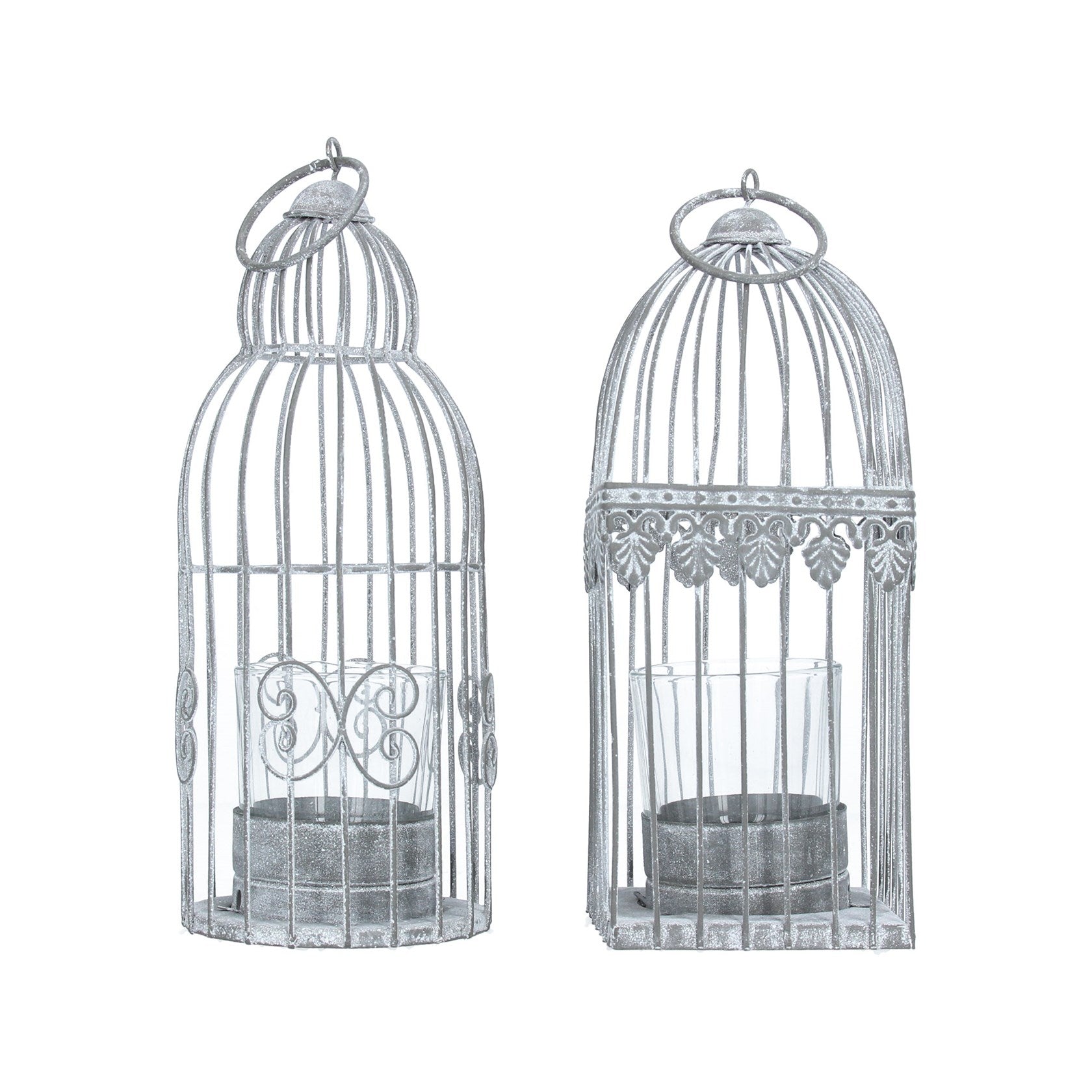 Metal Grey Birdcage Candle Holder