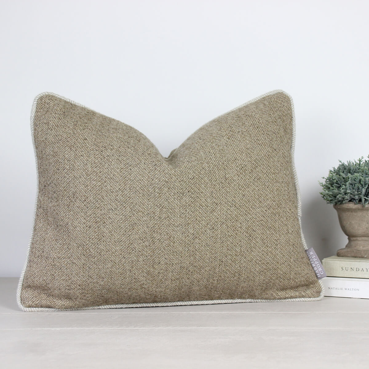 Carnegie Stone Herringbone piped in Natural Cushion