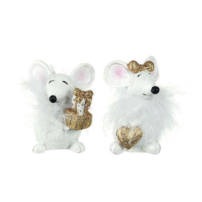Sitting White & Gold Fluffy Mice