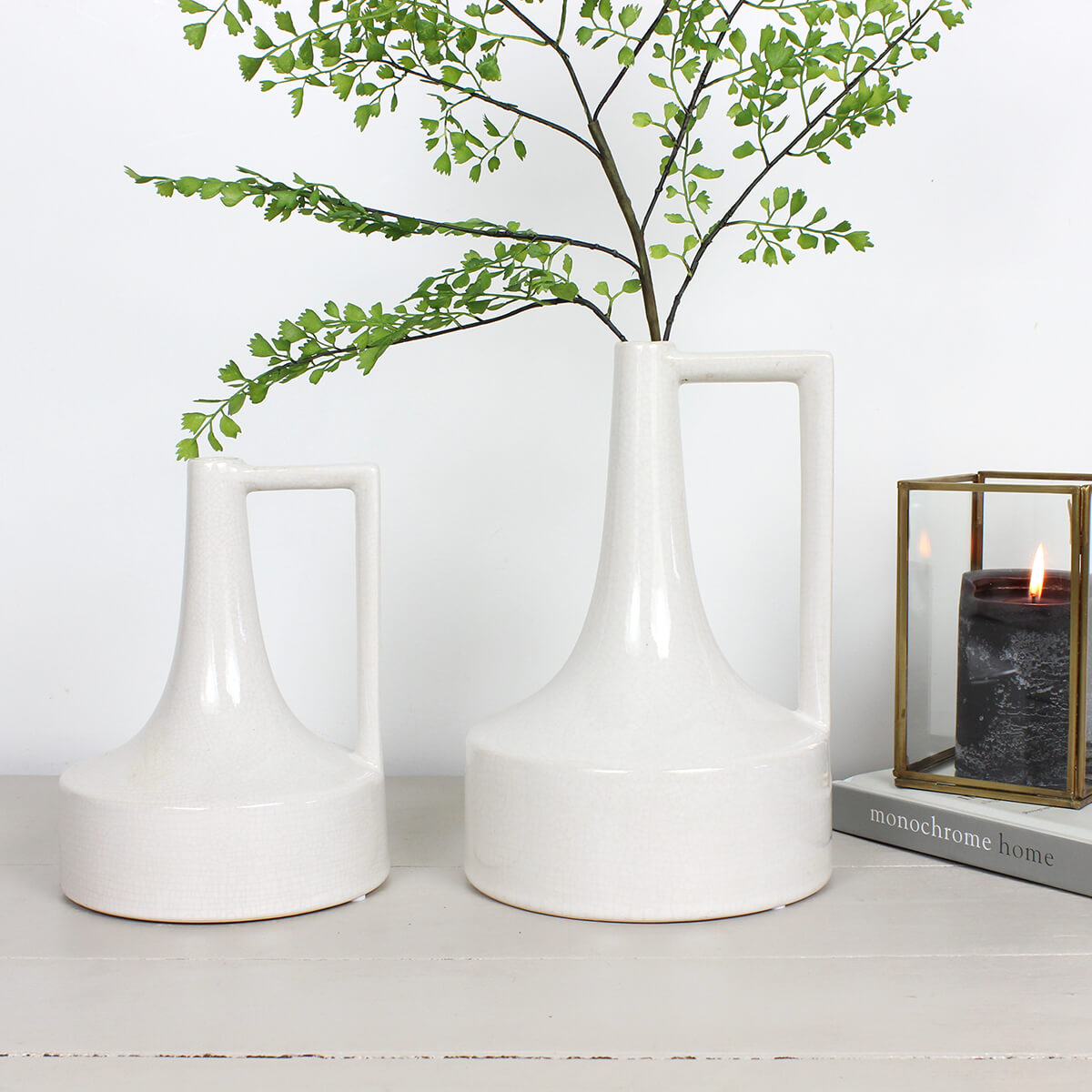 Distressed White Handled Jug Vase - Small