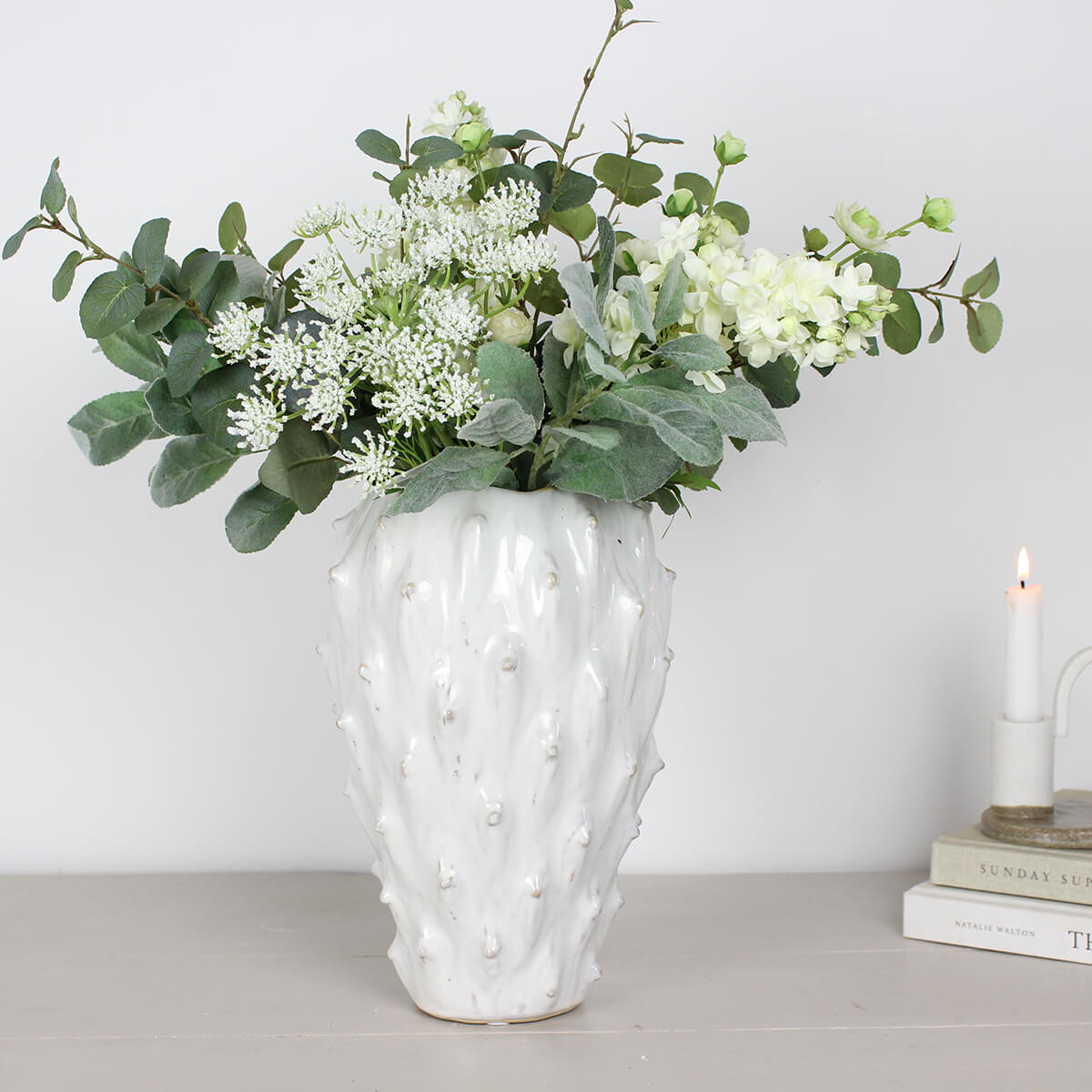 Large Jessa Off White Sculpted Vase