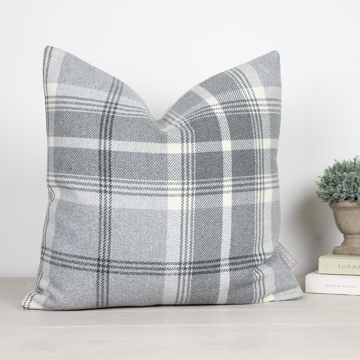 Dove Grey Balmoral Checked Cushion