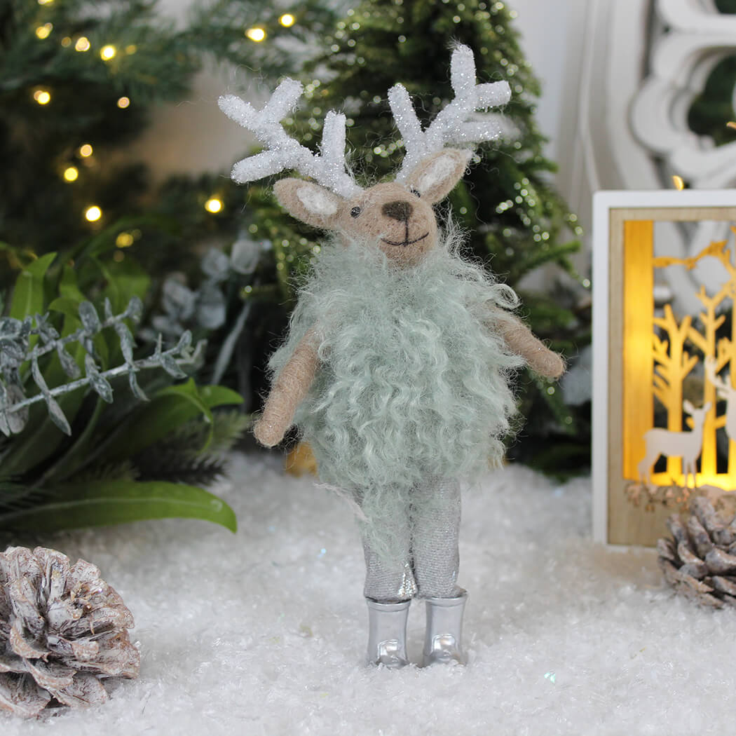 Woollen Deer In Fluffy Dress Decoration