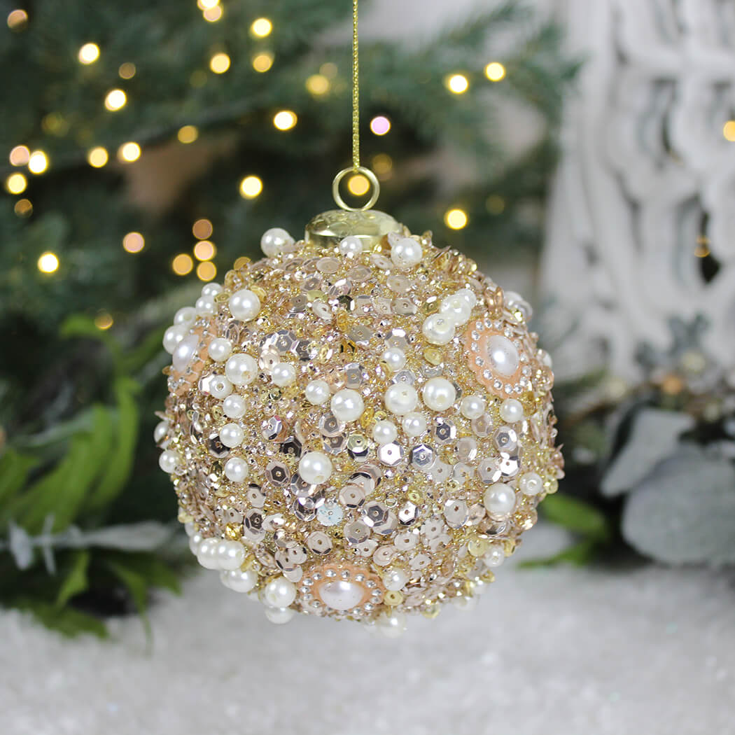 Gold Pearl Beaded Bauble