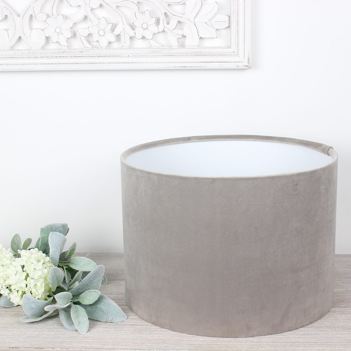 London Warm Grey Velvet Drum Lampshade