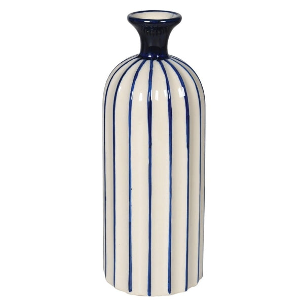 Medium Blue and Cream Striped Bottle Vase