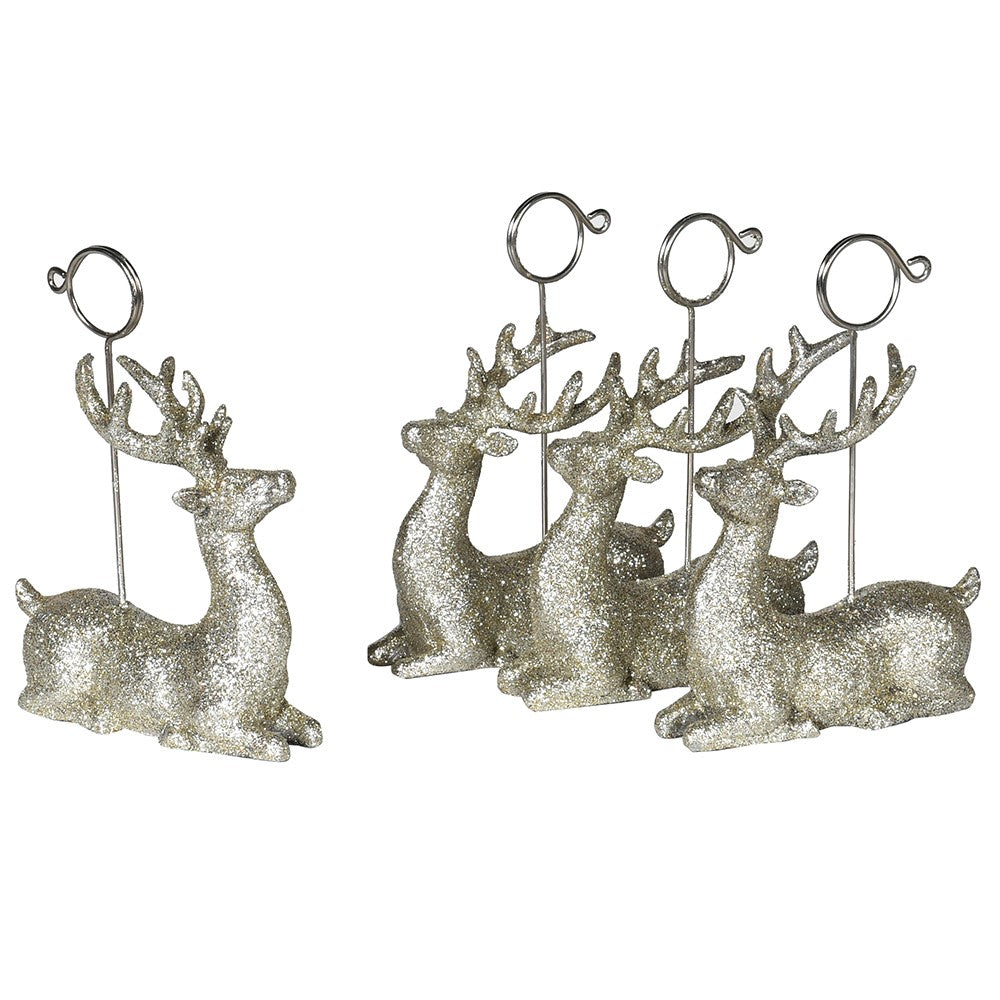 Set of 4 Glitter Deer Place Card Holders