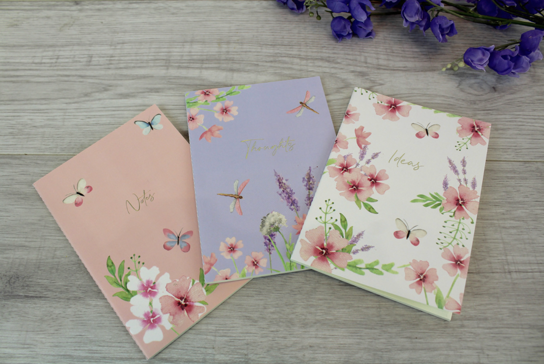 Three Piece Butterfly, Dragonfly and Flower Notebook Set