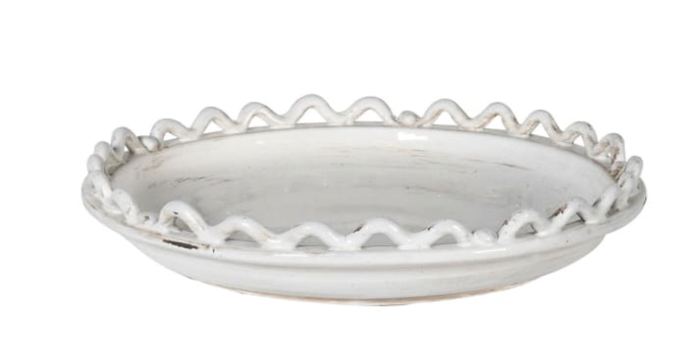 White Ceramic Wave Edged Decorative Bowl
