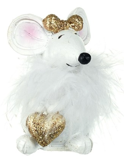Sitting White & Gold Fluffy Mice