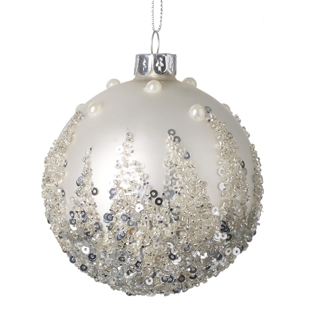 Glass Bauble With Pearls And Sequins
