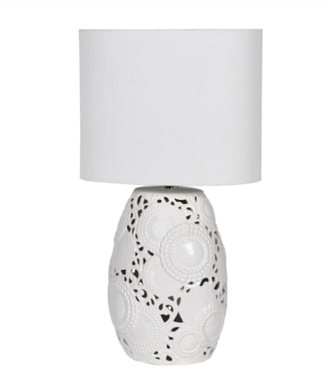 White Cut Out Table Lamp with Linen Shade