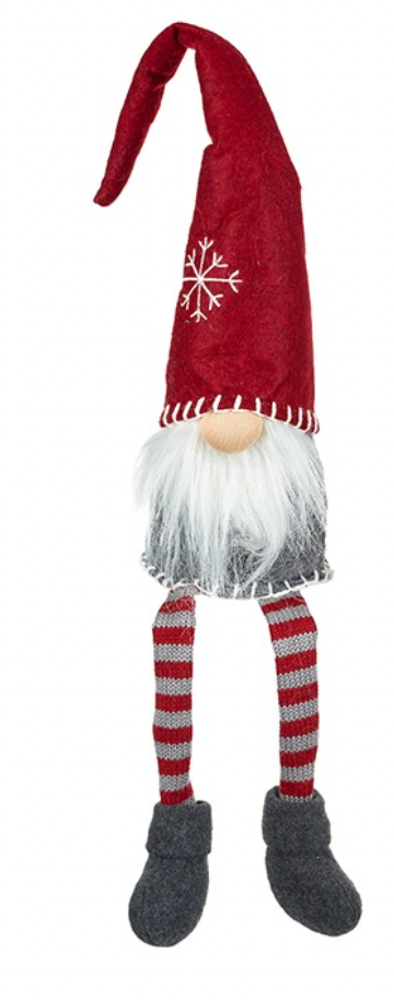 Long Legged Fabric Red & Grey Gonk Sitting Ornament