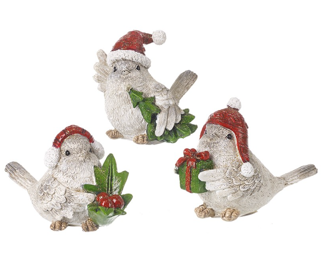 Resin Grey Birds With Red Hats Mix