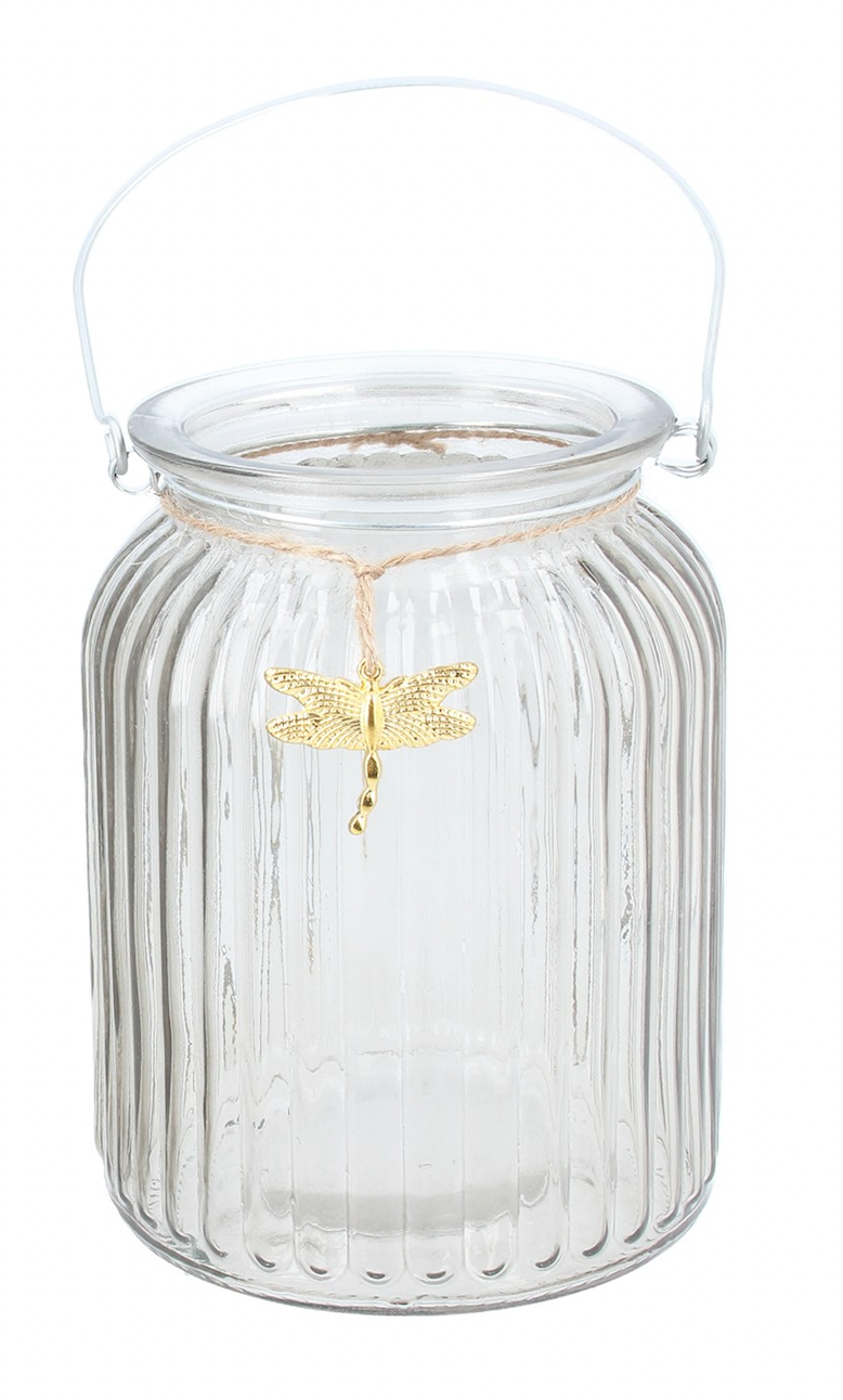 Ribbed Glass Gold Bug Candle Holder