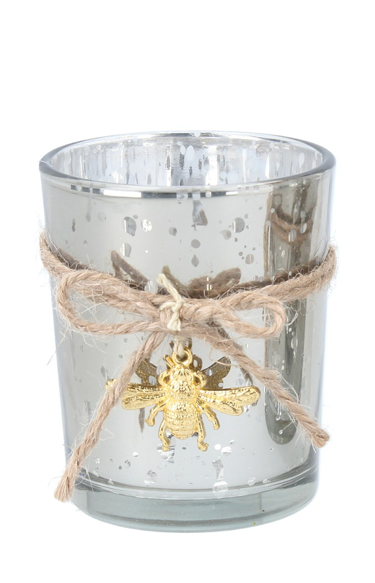 Glass Gold Bug Tealight Holder