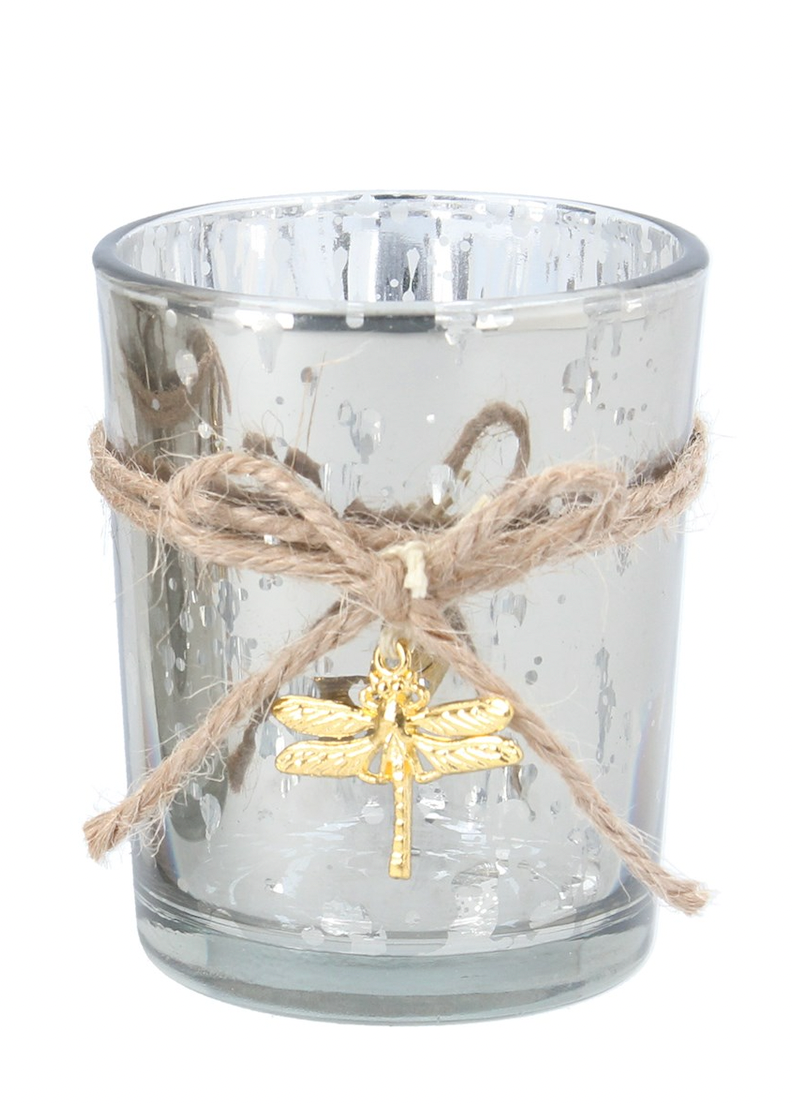 Glass Gold Bug Tealight Holder