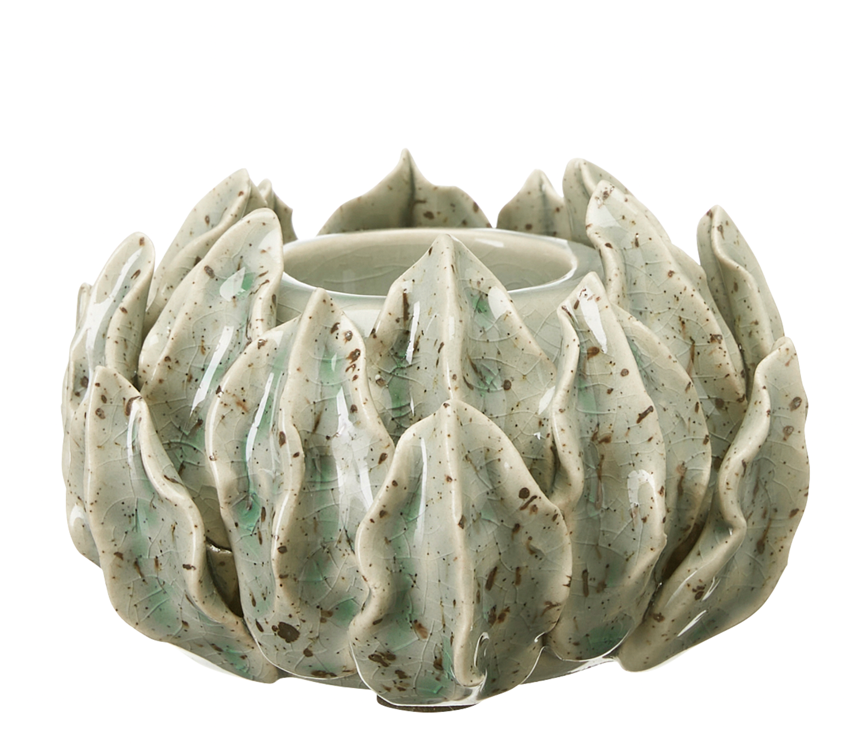 Natalia Green Stoneware Lotus Candle Holder