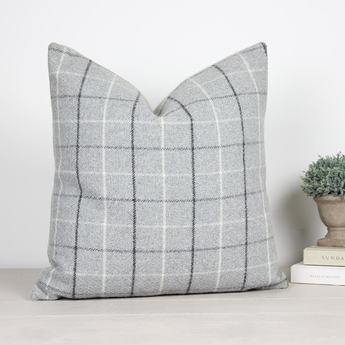 Bamburgh Dove Grey Checked Cushion