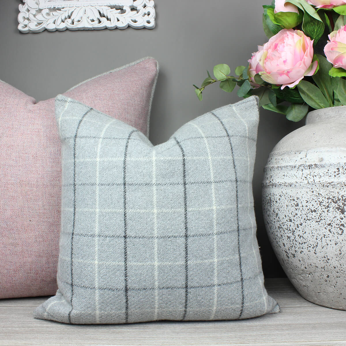 Bamburgh Dove Grey Checked Cushion