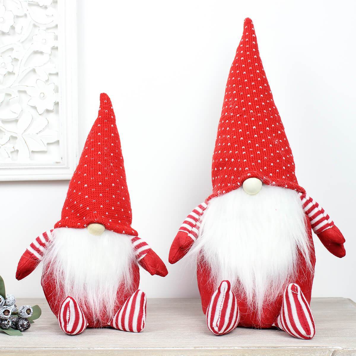 Red & White Nordic Fabric Sitting Santa Ornament - Large
