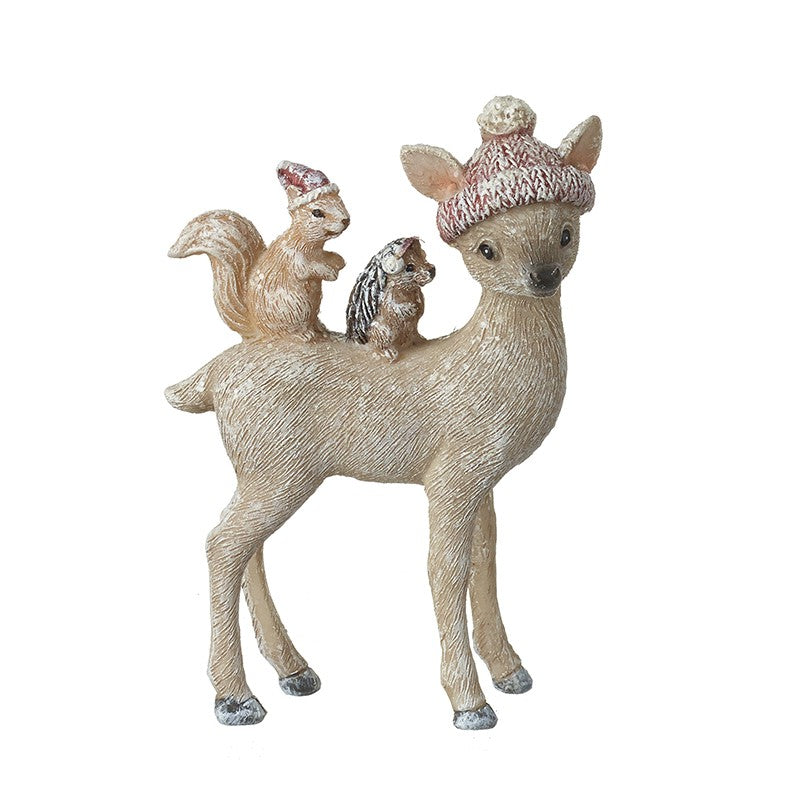 Baby Deer With Squirrel And Hedgehog Ornament